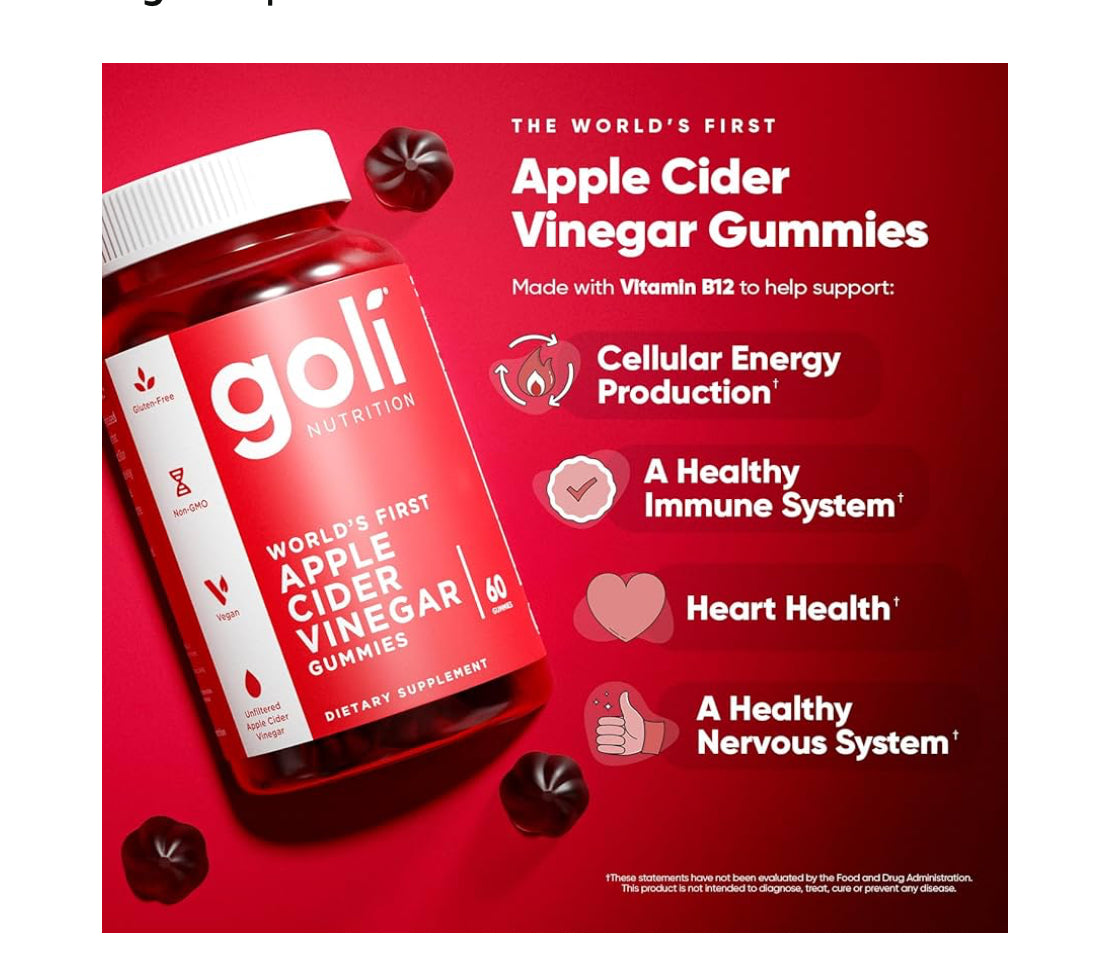 Goli Nutrition World's First Apple Cider Vinegar Gummies 60 Count (3 PACK) 180 C
