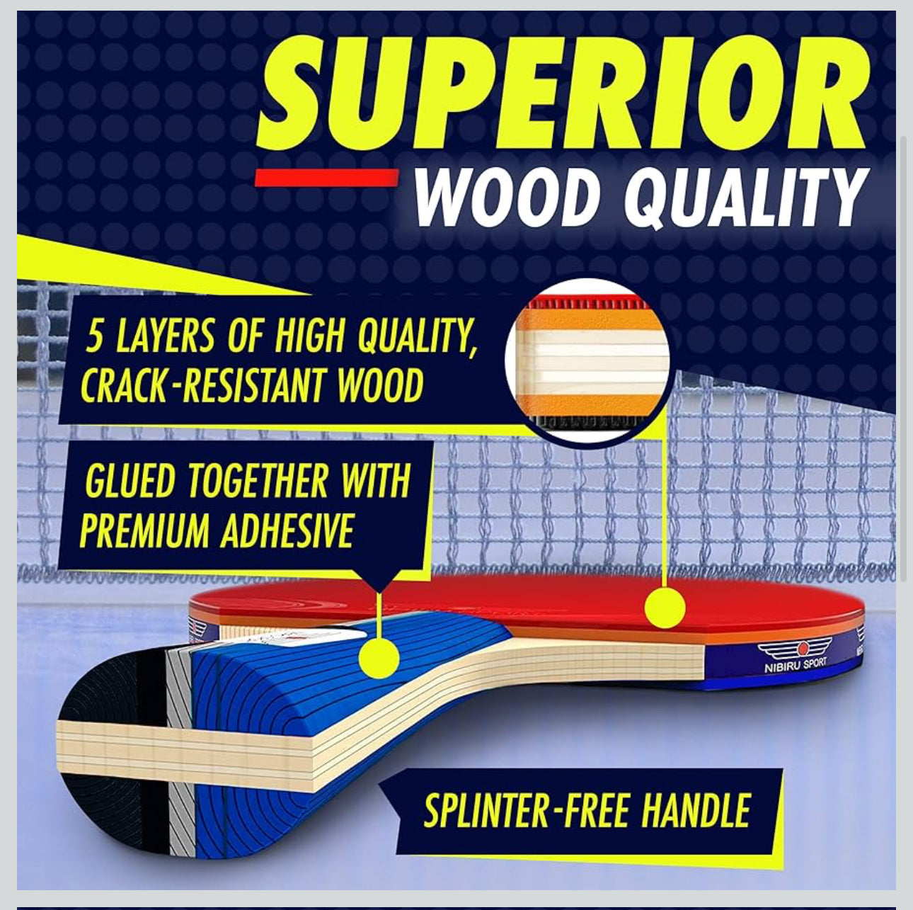 NIBIRU SPORT Professional Ping Pong Paddle Sets - 2 Player or 4 4-Player Set